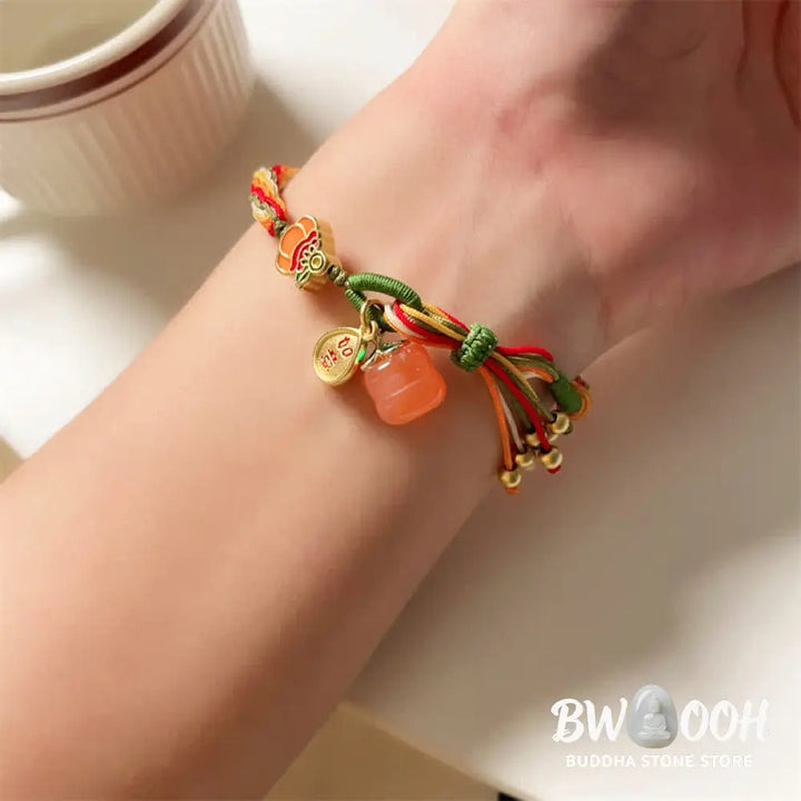Buddha Stones Persimmon Red Agate Strength Reincarnation Knot Braid String Bracelet - BWOOOH - Reincarnation Knot(Wrist