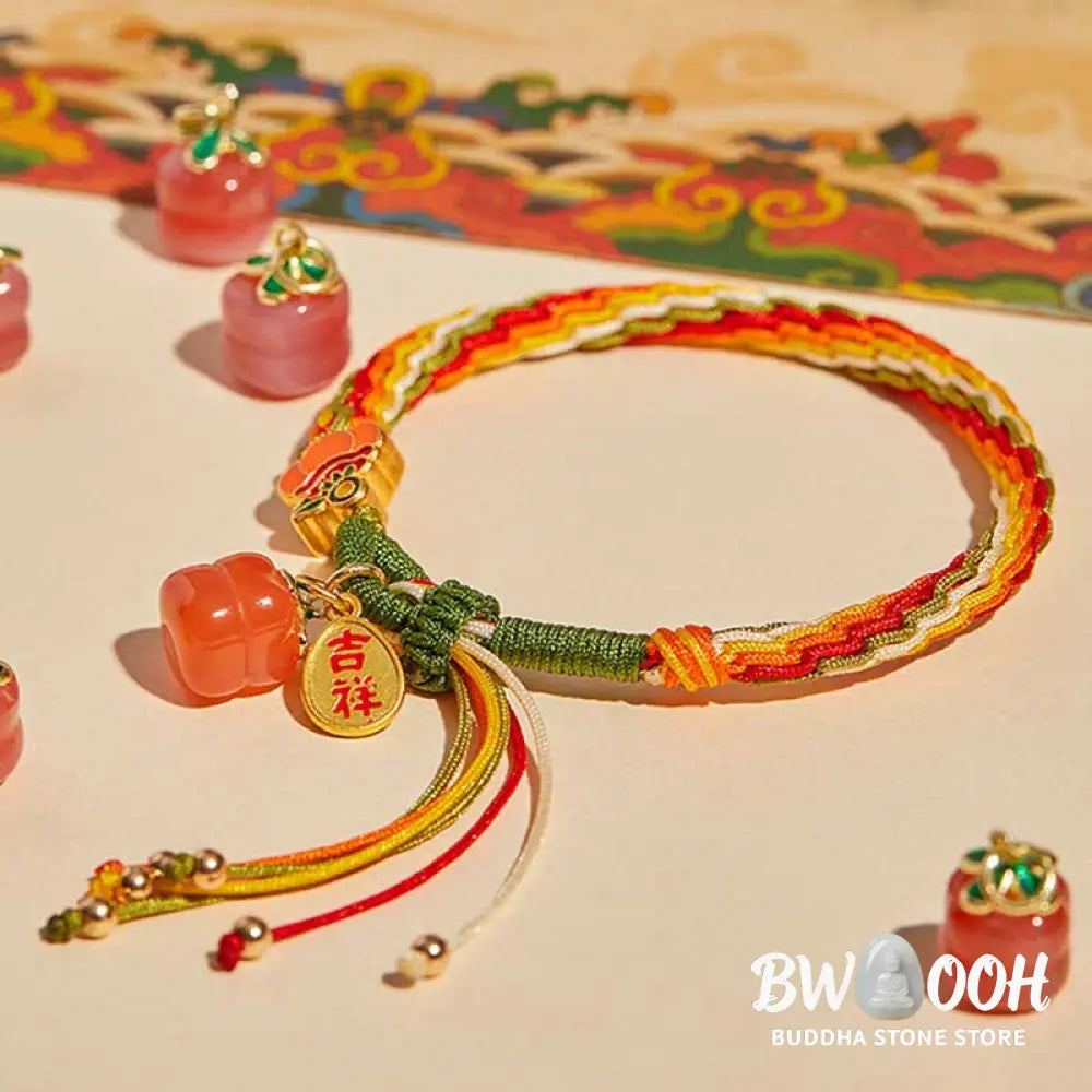 Buddha Stones Persimmon Red Agate Strength Reincarnation Knot Braid String Bracelet - BWOOOH - Reincarnation Knot(Wrist