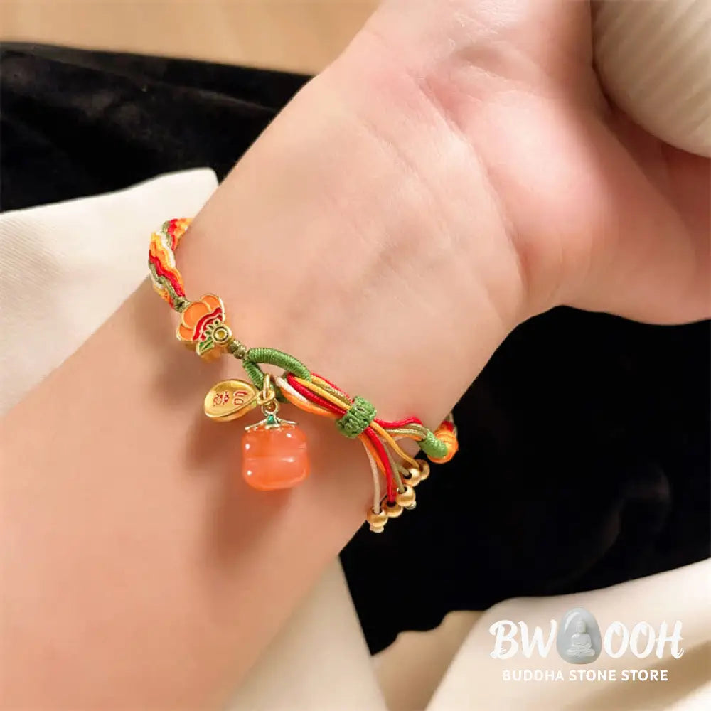 Buddha Stones Persimmon Red Agate Strength Reincarnation Knot Braid String Bracelet - BWOOOH - Reincarnation Knot(Wrist