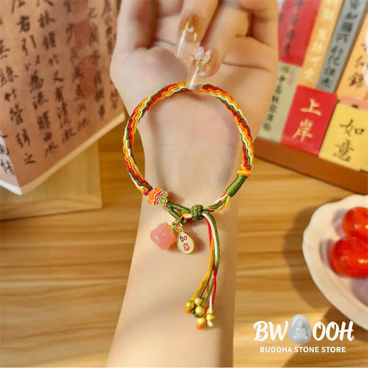Buddha Stones Persimmon Red Agate Strength Reincarnation Knot Braid String Bracelet - BWOOOH - Reincarnation Knot(Wrist