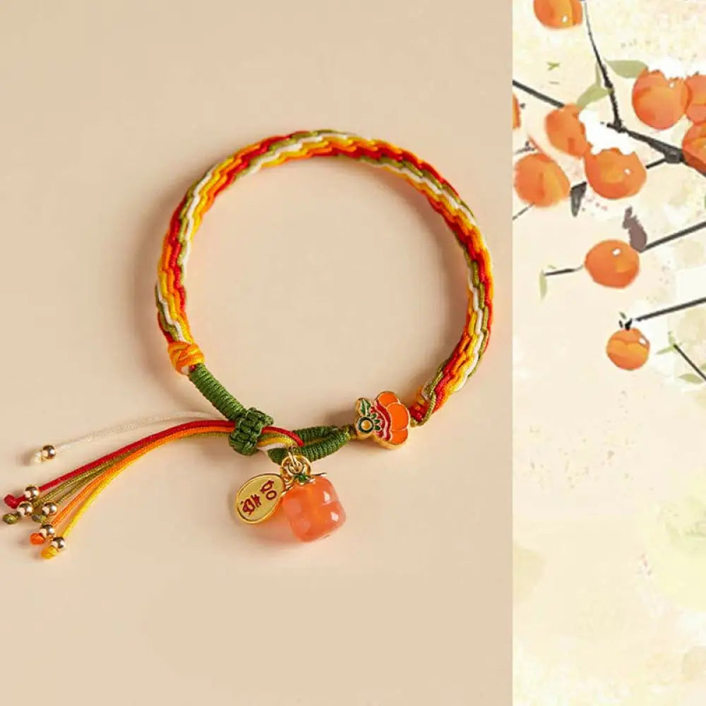 BWOOOH Persimmon Red Agate Strength Reincarnation Knot Braid String Bracelet - BWOOOH - Reincarnation Knot(Wrist
