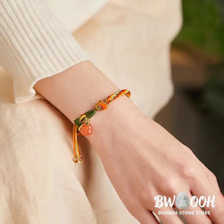 Buddha Stones Persimmon Red Agate Strength Reincarnation Knot Braid String Bracelet - BWOOOH - Reincarnation Knot(Wrist