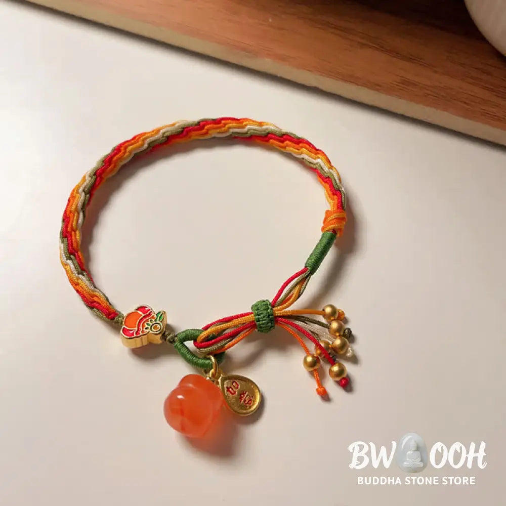 Buddha Stones Persimmon Red Agate Strength Reincarnation Knot Braid String Bracelet - BWOOOH - Reincarnation Knot(Wrist
