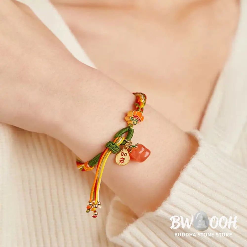 Buddha Stones Persimmon Red Agate Strength Reincarnation Knot Braid String Bracelet - BWOOOH - Reincarnation Knot(Wrist