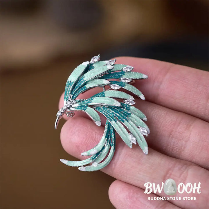 Buddha Stones Phoenix Feather Strength Copper Brooch - Brooch