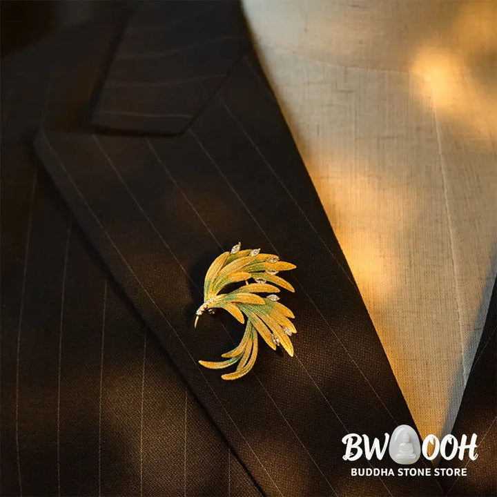 Buddha Stones Phoenix Feather Strength Copper Brooch - Brooch