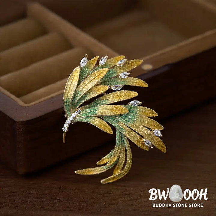 Buddha Stones Phoenix Feather Strength Copper Brooch - Brooch