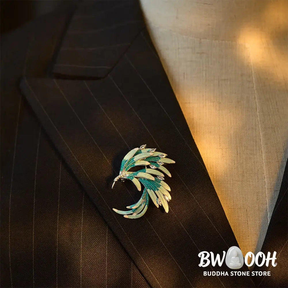 Buddha Stones Phoenix Feather Strength Copper Brooch - Brooch