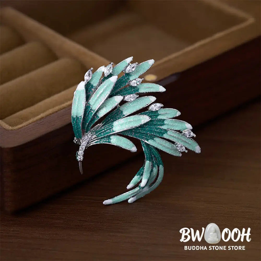 Buddha Stones Phoenix Feather Strength Copper Brooch - Brooch