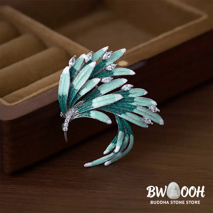 Buddha Stones Phoenix Feather Strength Copper Brooch - Brooch