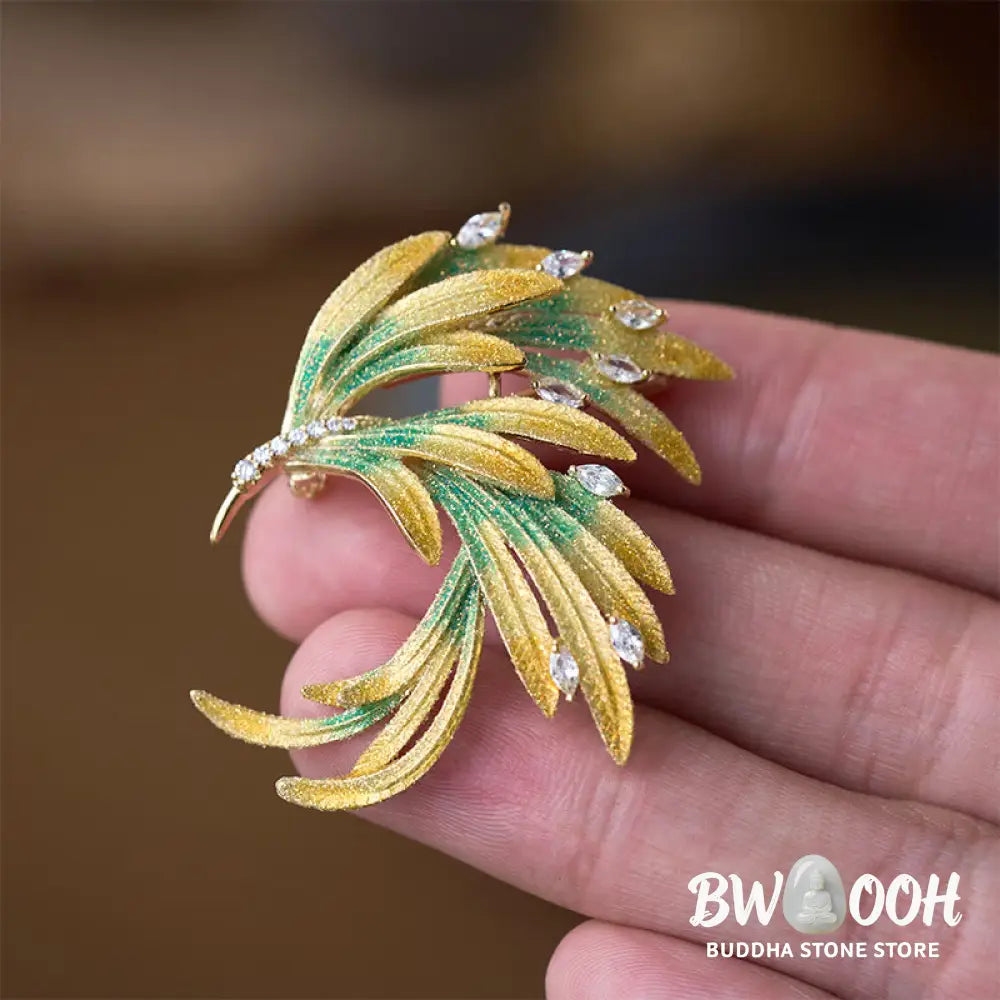 Buddha Stones Phoenix Feather Strength Copper Brooch - Brooch