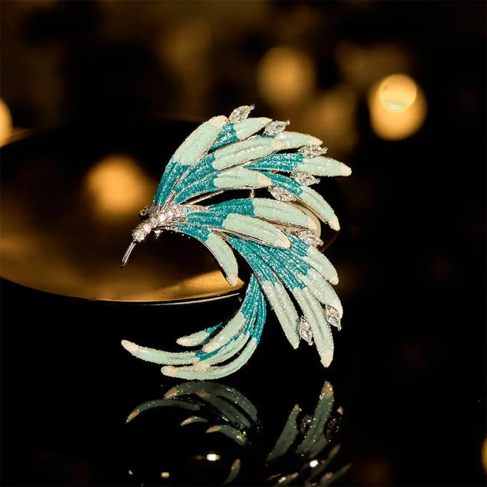 Buddha Stones Phoenix Feather Strength Copper Brooch - Blue Phoenix About 4.5*4.4cm - Brooch