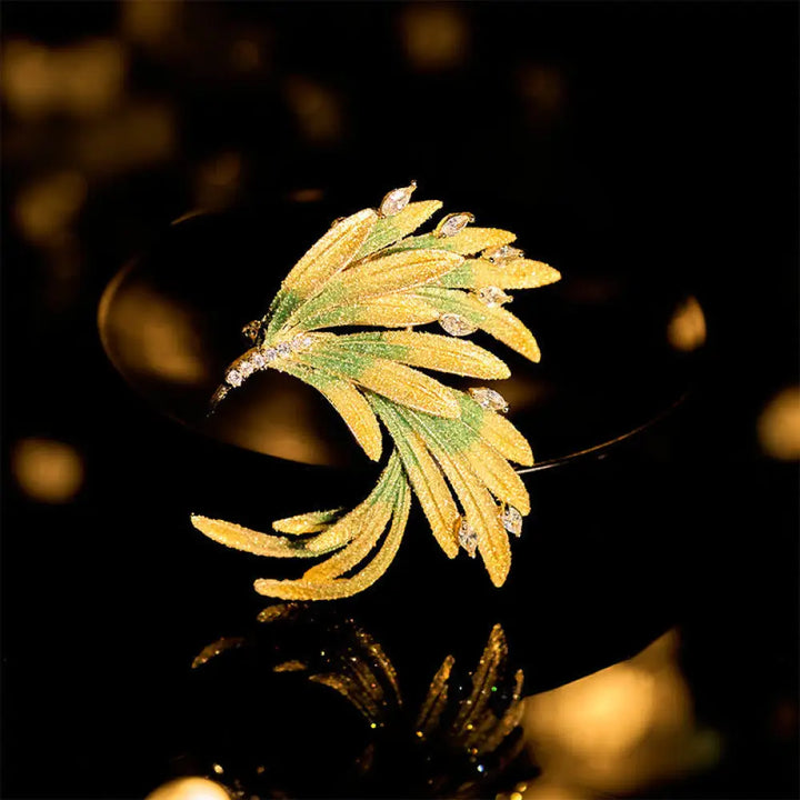 Buddha Stones Phoenix Feather Strength Copper Brooch - Green Phoenix About 4.5*4.4cm - Brooch