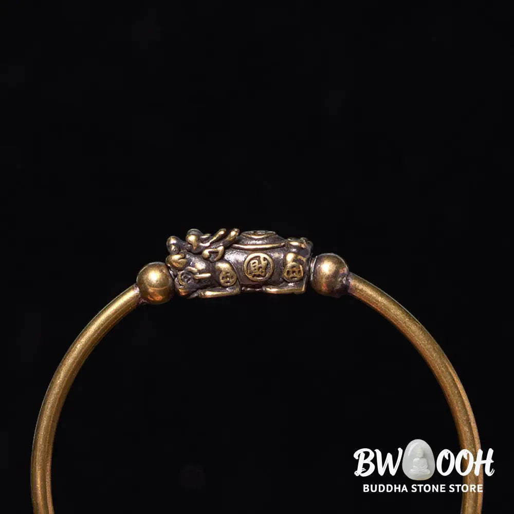 Buddha Stones Pi Xiu Carrying Compass Fu Character Copper Brass Luck Wealth Bracelet Bangle - BWOOOH - Bracelet Bangle