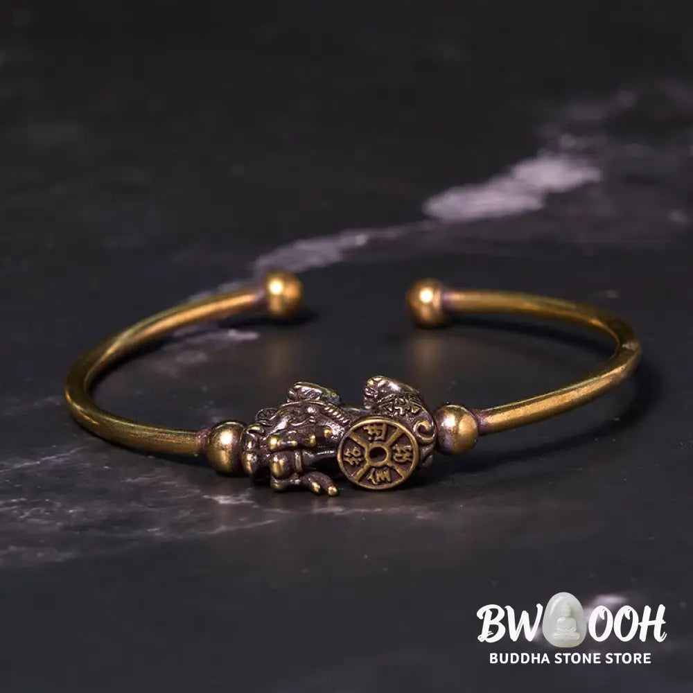 Buddha Stones Pi Xiu Carrying Compass Fu Character Copper Brass Luck Wealth Bracelet Bangle - BWOOOH - Bracelet Bangle
