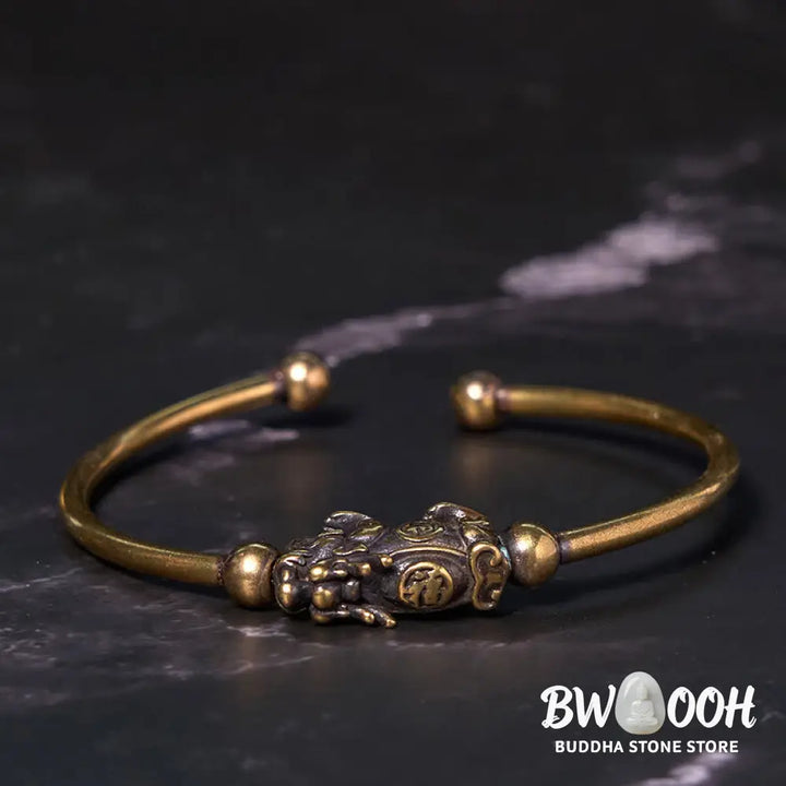 Buddha Stones Pi Xiu Carrying Compass Fu Character Copper Brass Luck Wealth Bracelet Bangle - BWOOOH - Bracelet Bangle