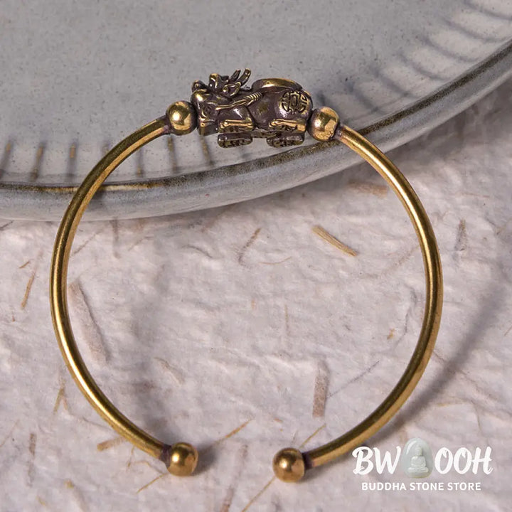 Buddha Stones Pi Xiu Carrying Compass Fu Character Copper Brass Luck Wealth Bracelet Bangle - BWOOOH - Bracelet Bangle