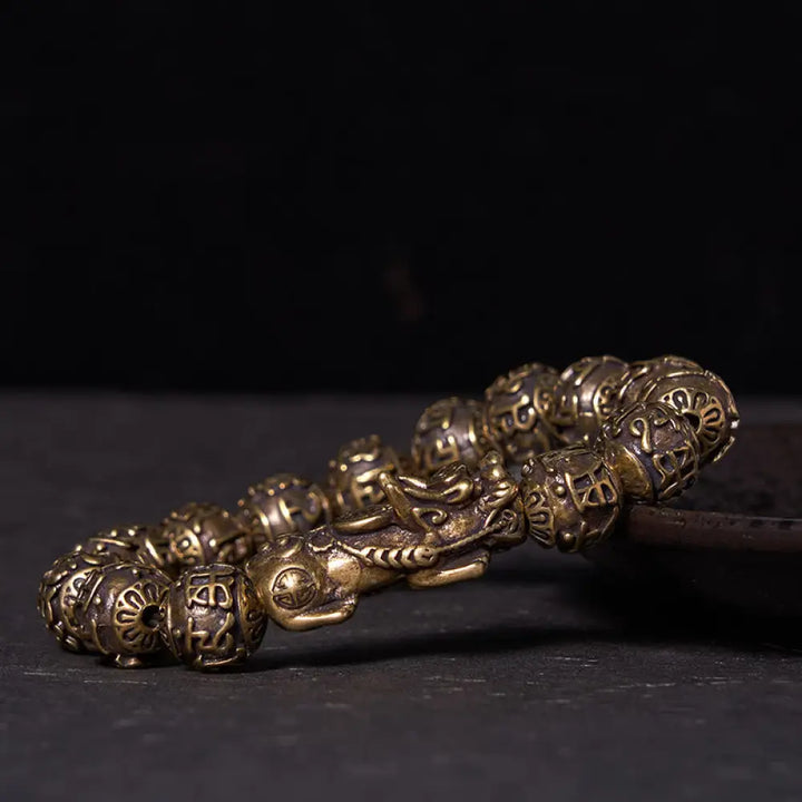 BWOOOH Pi Xiu Carrying Fu Character Six True Words ’om Mani Padme Hum’ Copper Brass Beads Wealth Bracelet Bangle