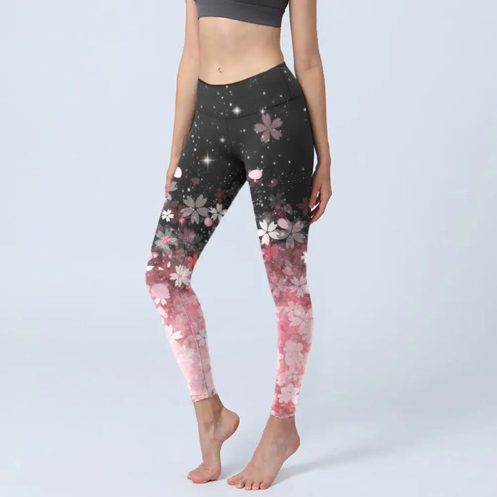 BWOOOH lotus print yoga leggings - Pink Cherry Blossoms Print Exercise Legg