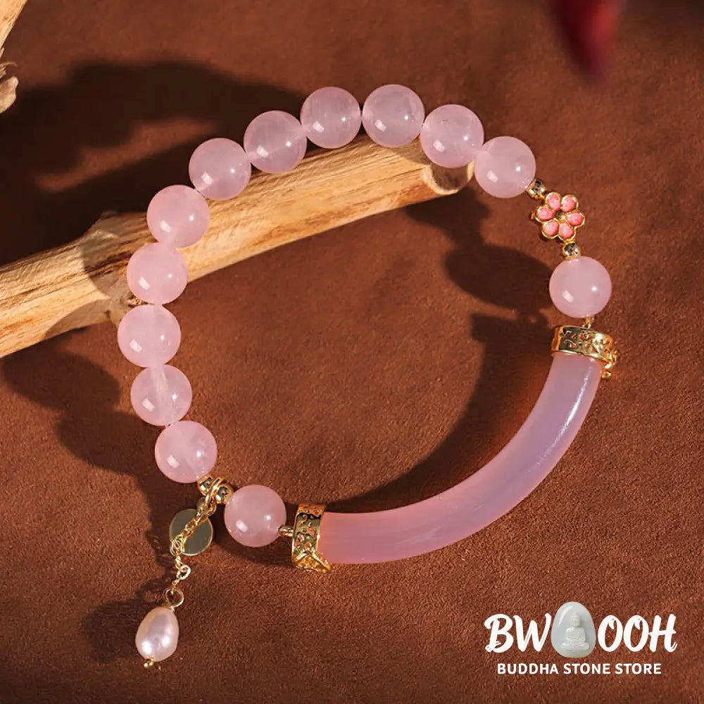 Buddha Stones Pink Crystal Blue Chalcedony Pearl Cuff Half Bracelet Bangle - BWOOOH - Bracelet