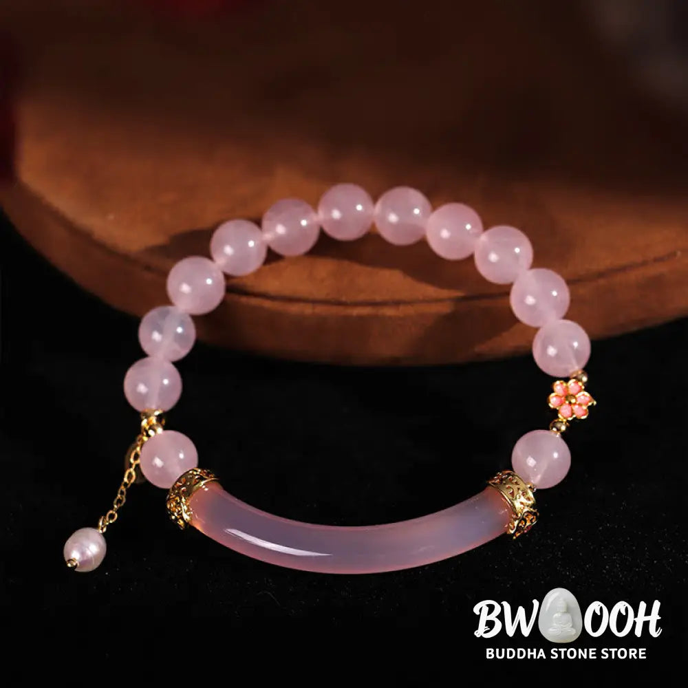 Buddha Stones Pink Crystal Blue Chalcedony Pearl Cuff Half Bracelet Bangle - BWOOOH - Bracelet