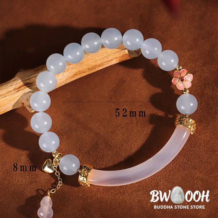 Buddha Stones Pink Crystal Blue Chalcedony Pearl Cuff Half Bracelet Bangle - BWOOOH - Bracelet