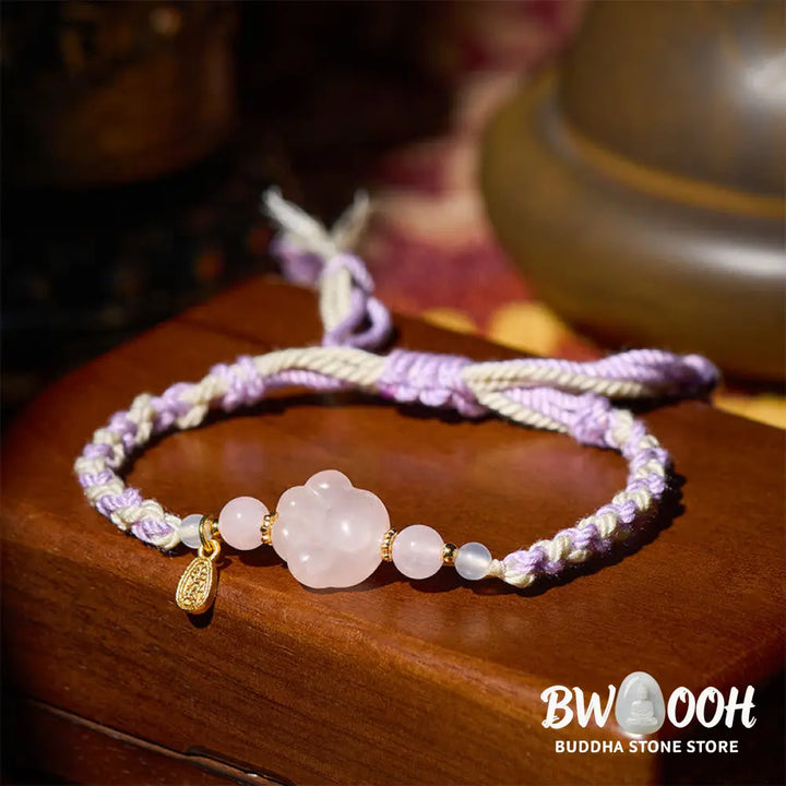 Buddha Stones Pink Crystal Cat Warmth Love Bracelet - Pink Crystal(Wrist Circumference: 17-18cm) - Bracelet