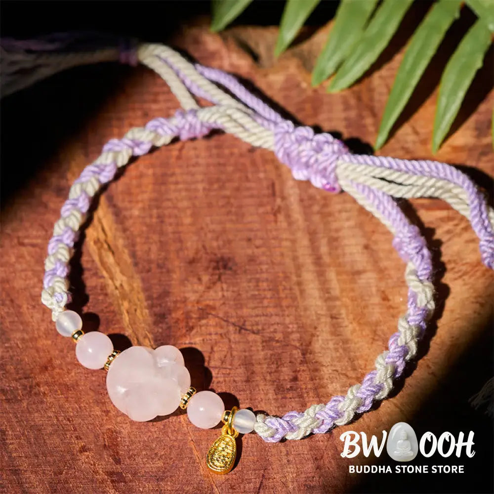 Buddha Stones Pink Crystal Cat Warmth Love Bracelet - Pink Crystal(Wrist Circumference: 17-18cm) - Bracelet