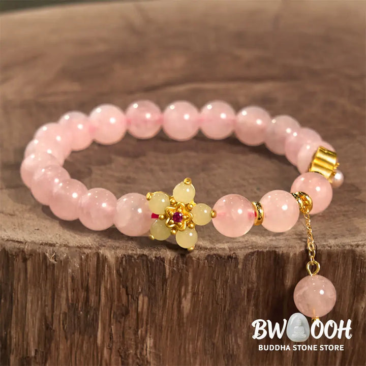 Buddha Stones Pink Crystal Citrine Flower Warmth Bracelet - BWOOOH - Pink Crystal(Wrist Circumference: 14-16cm)