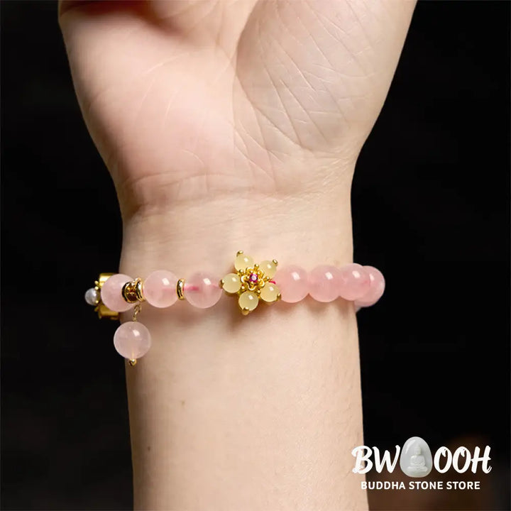 Buddha Stones Pink Crystal Citrine Flower Warmth Bracelet - BWOOOH - Pink Crystal(Wrist Circumference: 14-16cm)