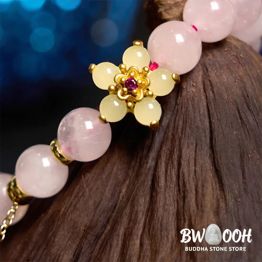 Buddha Stones Pink Crystal Citrine Flower Warmth Bracelet - BWOOOH - Pink Crystal(Wrist Circumference: 14-16cm)