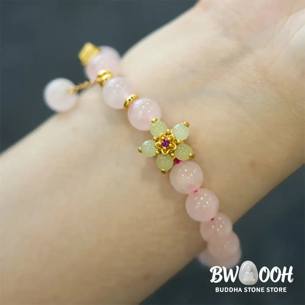 Buddha Stones Pink Crystal Citrine Flower Warmth Bracelet - BWOOOH - Pink Crystal(Wrist Circumference: 14-16cm)