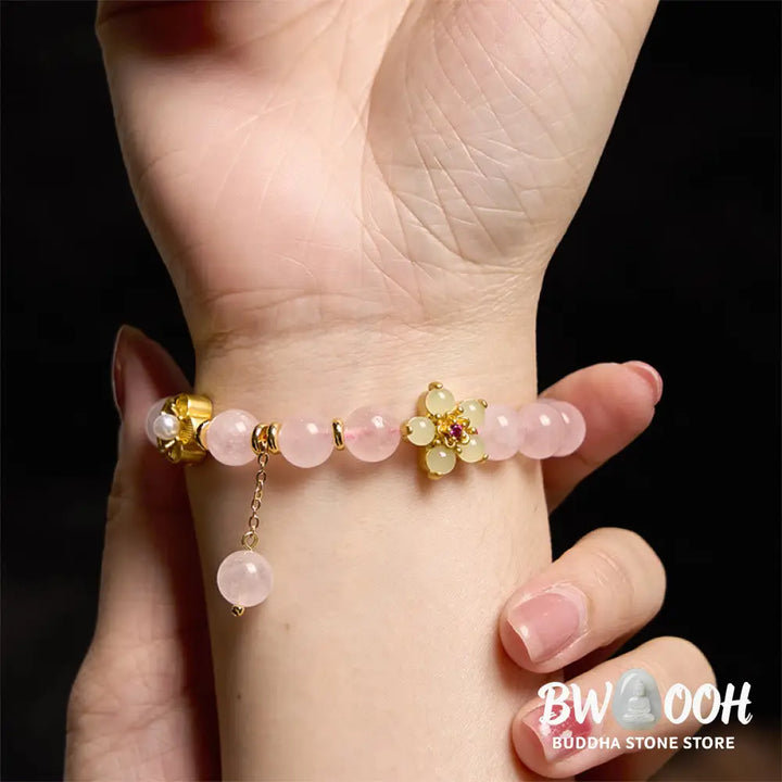 Buddha Stones Pink Crystal Citrine Flower Warmth Bracelet - BWOOOH - Pink Crystal(Wrist Circumference: 14-16cm)