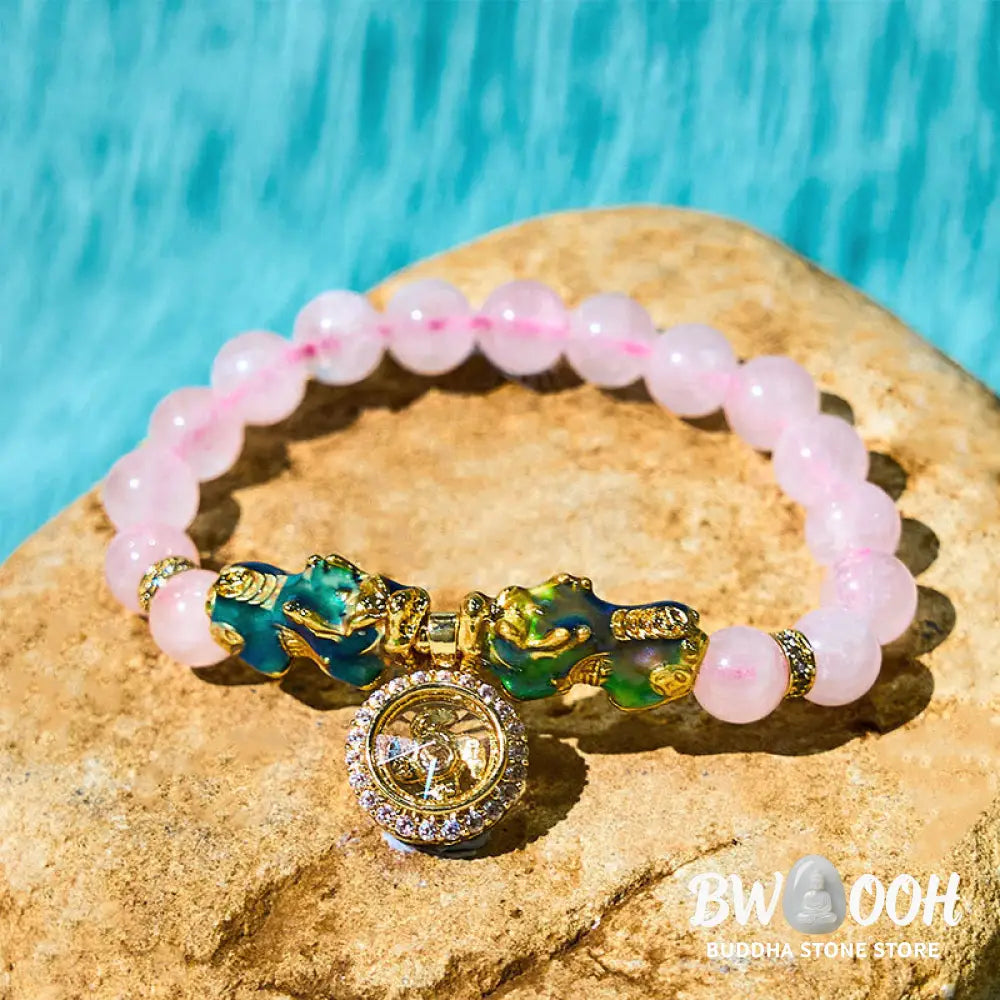 Buddha Stones Pink Crystal Color Change Double PiXiu Cyclone Charm Warmth Bracelet - BWOOOH - Pink Crystal Pixiu(Wrist