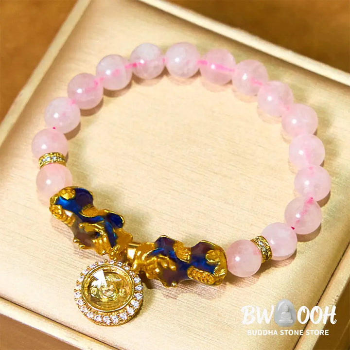 Buddha Stones Pink Crystal Color Change Double PiXiu Cyclone Charm Warmth Bracelet - BWOOOH - Pink Crystal Pixiu(Wrist