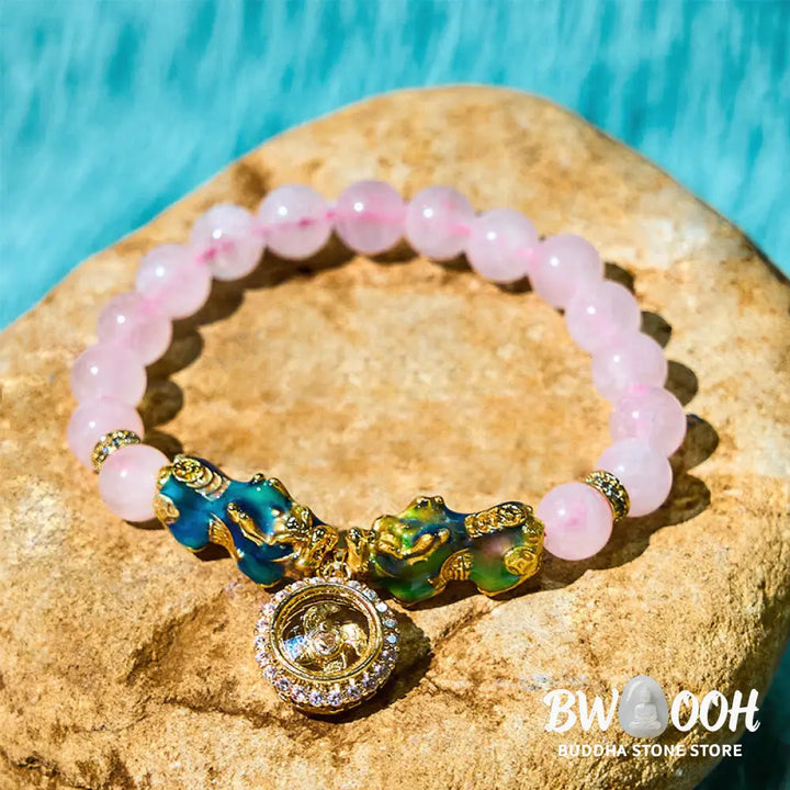 Buddha Stones Pink Crystal Color Change Double PiXiu Cyclone Charm Warmth Bracelet - BWOOOH - Pink Crystal Pixiu(Wrist