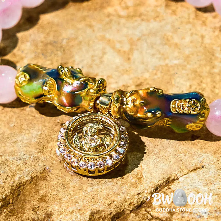 Buddha Stones Pink Crystal Color Change Double PiXiu Cyclone Charm Warmth Bracelet - BWOOOH - Pink Crystal Pixiu(Wrist