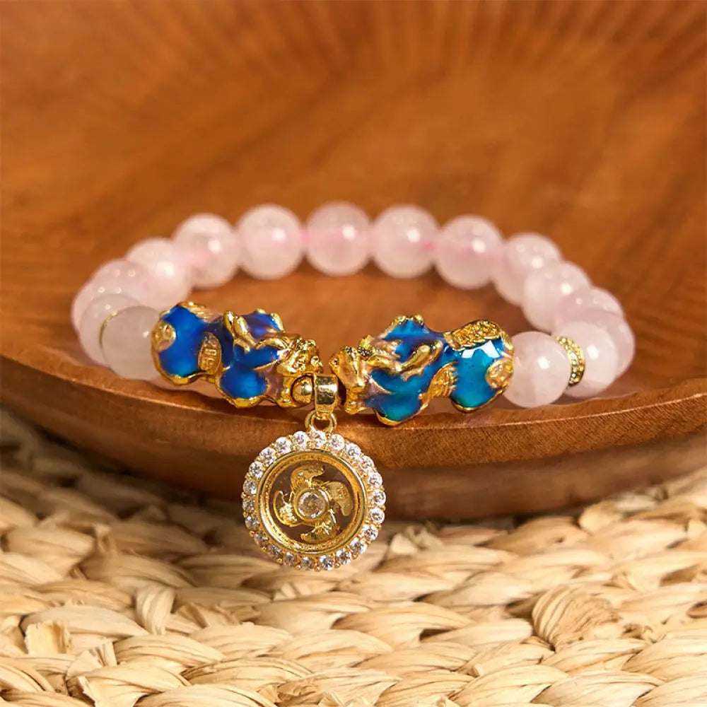 BWOOOH Pink Crystal Color Change Double PiXiu Cyclone Charm Warmth Bracelet — Pink Crystal feng shui bracelet for spiritua...