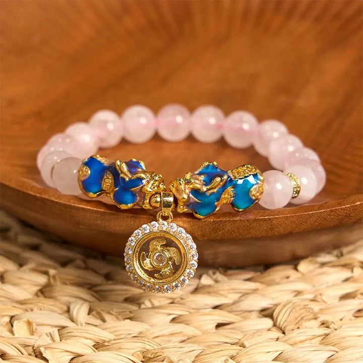 BWOOOH Pink Crystal Color Change Double PiXiu Cyclone Charm Warmth Bracelet — Pink Crystal feng shui bracelet for spiritua...