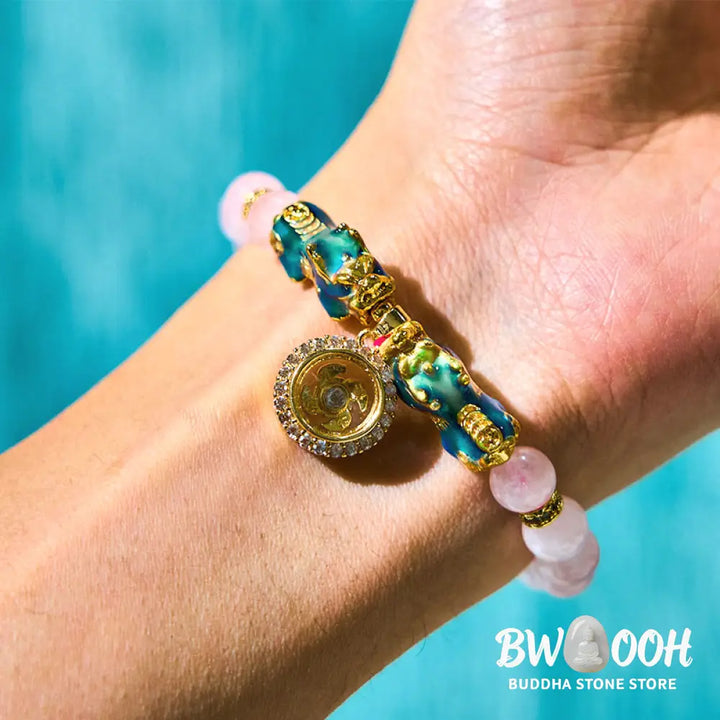 Buddha Stones Pink Crystal Color Change Double PiXiu Cyclone Charm Warmth Bracelet - BWOOOH - Pink Crystal Pixiu(Wrist