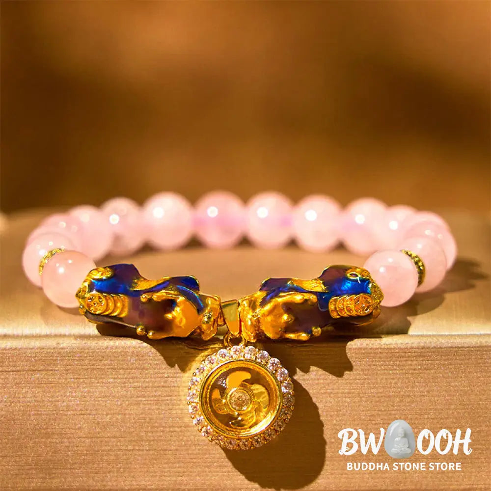 Buddha Stones Pink Crystal Color Change Double PiXiu Cyclone Charm Warmth Bracelet - BWOOOH - Pink Crystal Pixiu(Wrist
