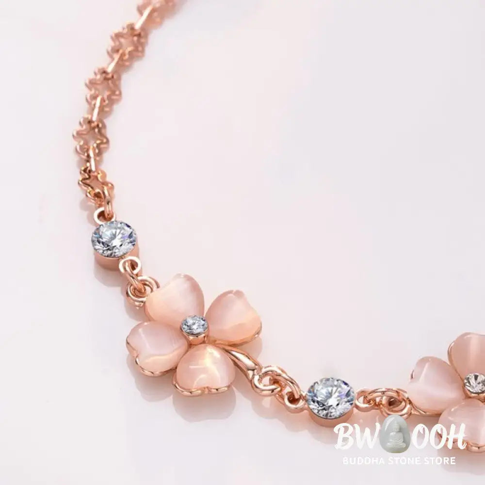 Buddha Stones Pink Crystal Four Leaf Clover Love Chain Bracelet - BWOOOH - Pink Crystal(Soothing♥Warmth)(Wrist