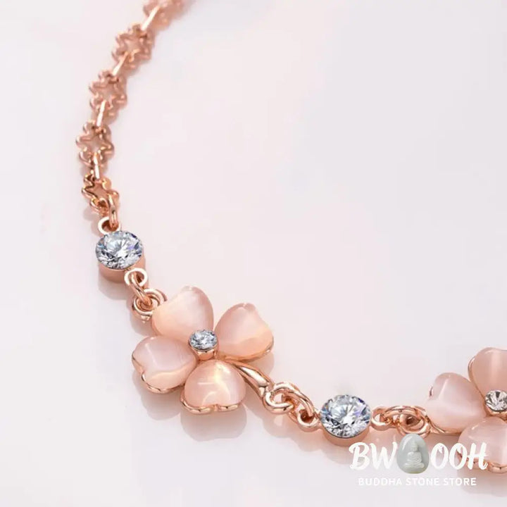 Buddha Stones Pink Crystal Four Leaf Clover Love Chain Bracelet - BWOOOH - Pink Crystal(Soothing♥Warmth)(Wrist