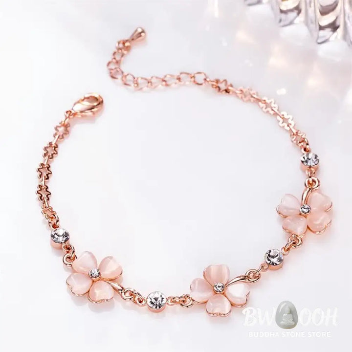 Buddha Stones Pink Crystal Four Leaf Clover Love Chain Bracelet - BWOOOH - Pink Crystal(Soothing♥Warmth)(Wrist