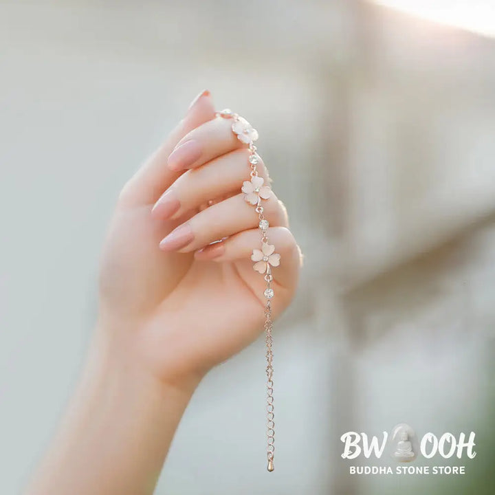 Buddha Stones Pink Crystal Four Leaf Clover Love Chain Bracelet - BWOOOH - Pink Crystal(Soothing♥Warmth)(Wrist
