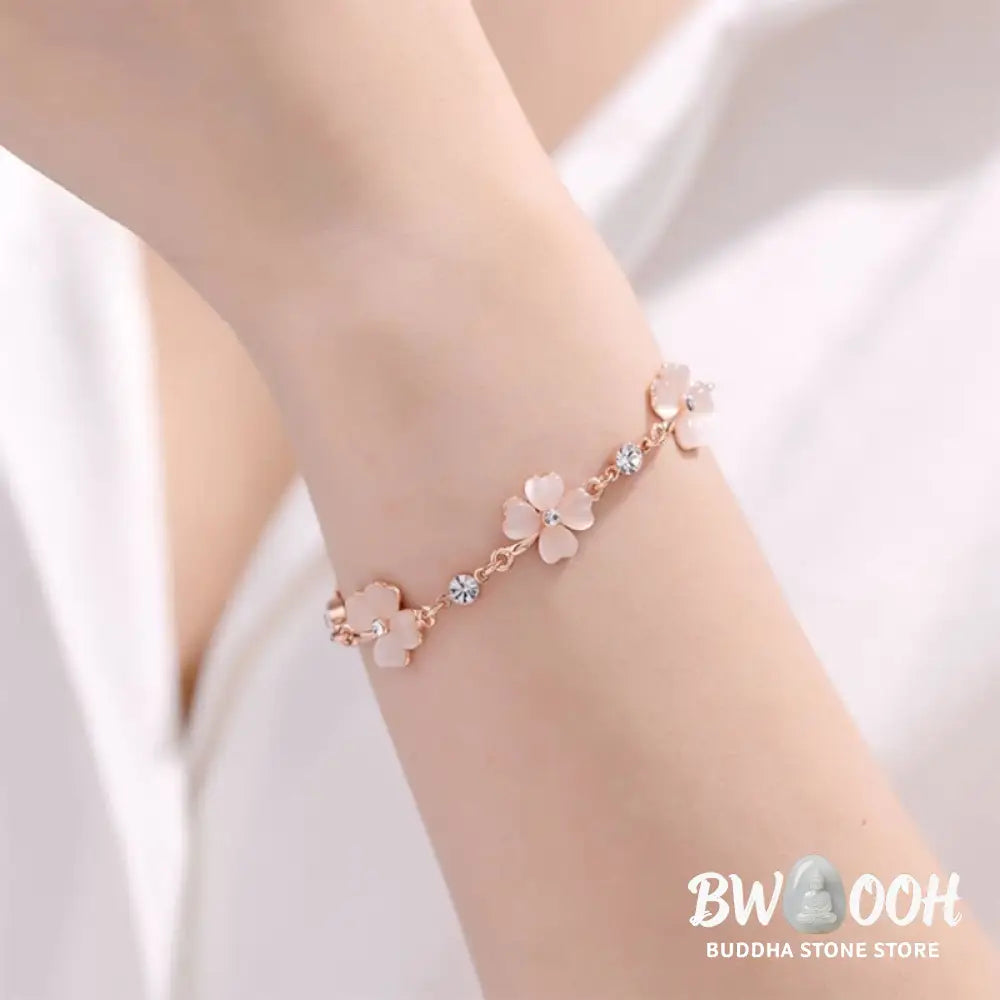 Buddha Stones Pink Crystal Four Leaf Clover Love Chain Bracelet - BWOOOH - Pink Crystal(Soothing♥Warmth)(Wrist