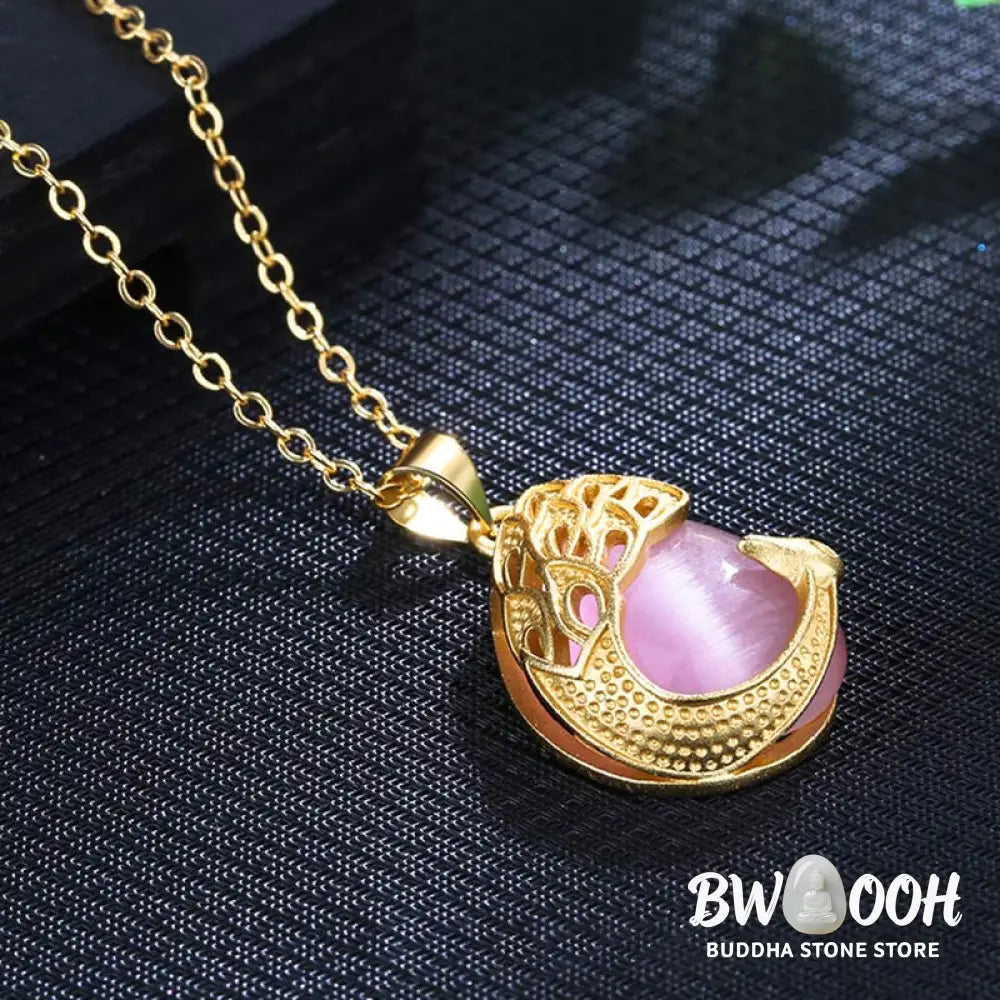 Buddha Stones Pink Crystal Green Chalcedony Peacock Copper Soothing Love Necklace Pendant - BWOOOH - Necklaces &