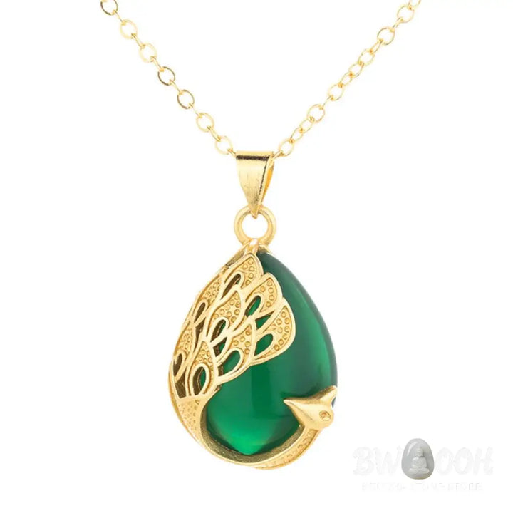 Buddha Stones Pink Crystal Green Chalcedony Peacock Copper Soothing Love Necklace Pendant - BWOOOH - Necklaces &amp;