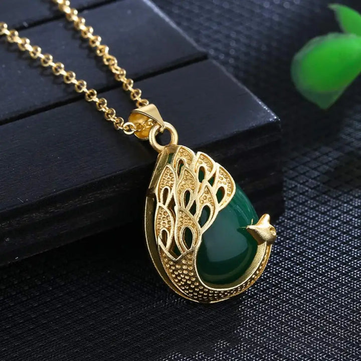 Buddha Stones Pink Crystal Green Chalcedony Peacock Copper Soothing Love Necklace Pendant - BWOOOH - Green Chalcedony