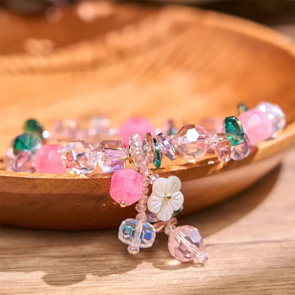 BWOOOH Pink Crystal Green Crystal White Crystal Flower Warmth Bracelet - BWOOOH - Pink Green White Crystal(Wrist